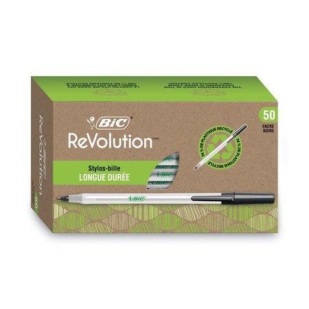 Bic Ecolutions Round Stic Stick Ballpoint Pen, 1mm, Black/Clear, PK50 GSME509BK